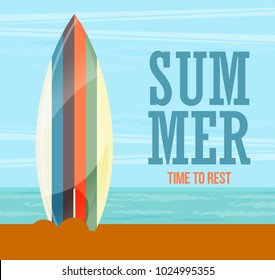 Surfboards on the Beach. Flat Design Style.