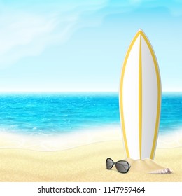 Surfboards on the Beach. Flat Design Style.