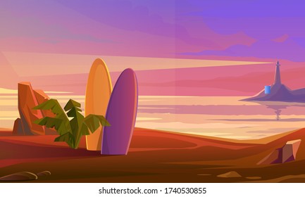 Surfboards on the Beach. Flat Design Style.