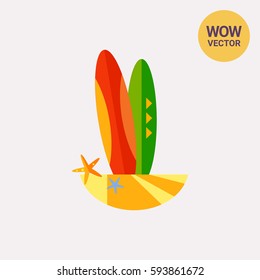 Surfboards on Beach Flat Icon