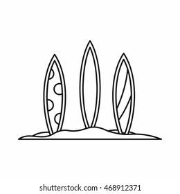 Surfboards on the beach icon in outline style isolated on white background. Surfing symbol vector illustration