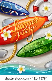 surfboards on the beach. surfboard with color pattern. creative graphic poster for your design. summer party