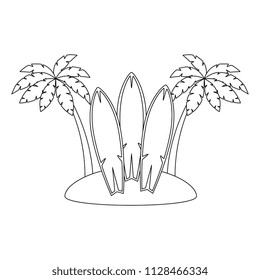 surfboards and palms on the beach