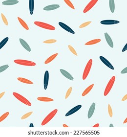 Surfboards seamless pattern in modern flat design. Surging board background. Vector illustration