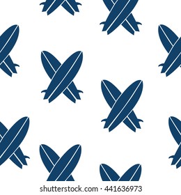 Surfboards seamless pattern in modern flat design. Surfing board background. 