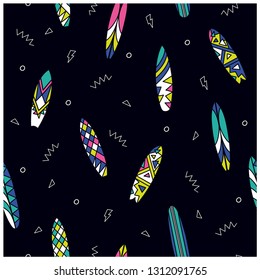 Surfboards seamless pattern.Surfboards drawing.Cute repeat pattern for kids.