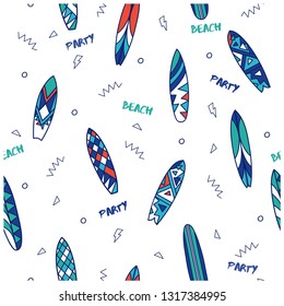 Surfboards seamless pattern.Surfboards drawing.Cute repeat pattern for kids.