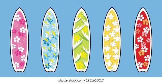 Surfboards set with different  patterns summer time fresh beach vector