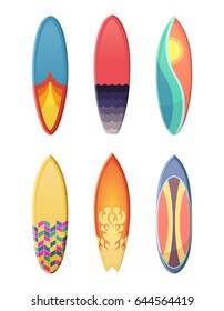 Surfboards set of different retro colors. Vector sport illustration isolate on white background