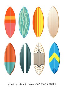 Surfboards set isolated on white background. Collection of surfboards in flat stile Vector ilustration EPS10