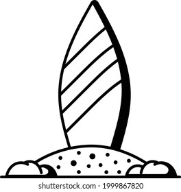 Surfboards Standing In Sand Concept,  surfing plank Vector Icon Design, Summer Spring activities Symbol, Hot Weather Doodle art Hand Drawn Sign, Warmest Season Elements Stock illustration