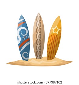 Surfboards stuck in the sand. Vector illustration