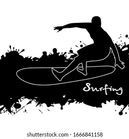 Surfer among splashes vector illustration in grunge style