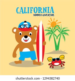 Surfer bear vector illustration California theme graphics for t shirt prints