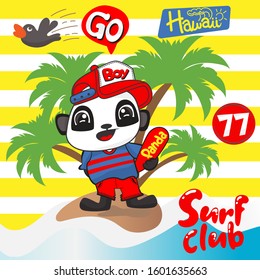 Surfer bear vector illustration.  theme graphics for t-shirt prints and other uses
