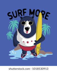 Surfer bear vector illustration.  T-shirt graphic.