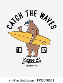 Surfer bear vector illustration, for t-shirt prints, posters and other uses.