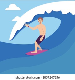 surfer and big wave. engraving style. vector illustration.