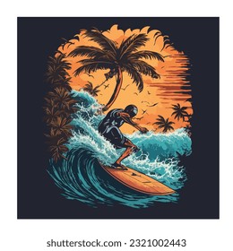 surfista y gran ola. estilo grabado. ilustración vectorial.