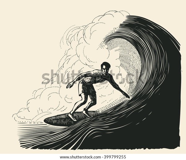 サーファーと大きな波 彫刻のスタイル ベクターイラスト のベクター画像素材 ロイヤリティフリー