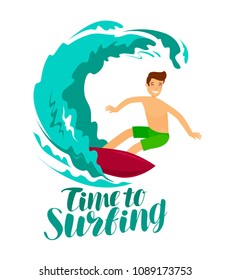 Surfer and big wave. Surfing vector illustration