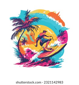 Surfer and big wave. T-shirt design.