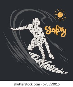 Surfer and big wave. T-shirt design