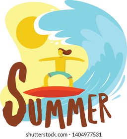 Surfer and big wave. Vector Illustration