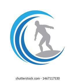 surfer and blue waves, logo icon 