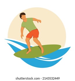 surfer and blue waves, vector icon 