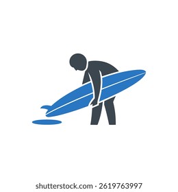 Surfer With Board Icon Isolated On White Background