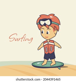 Surfer boy character on the beach