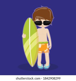 ilustración vectorial de diseño de chico surfista