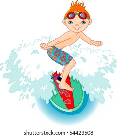 Surfer boy getting some height of a wave