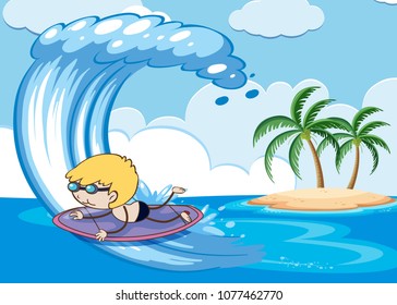 Surfer Boy Paddle Out the Beach illustration