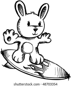 Surfer Bunny Rabbit Vector Sketch Doodle