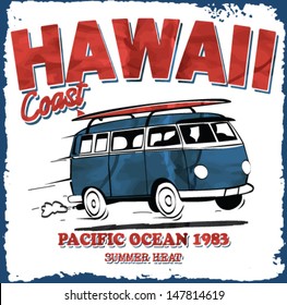 surfer bus retro vector print.