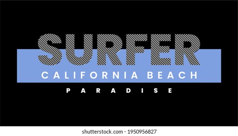 SURFER california typography,  background blue vector design text illustration, sign, t shirt graphics, print.