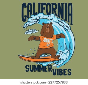 surfer cartoon bear vector design
