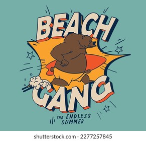 surfer cartoon bear vector design
