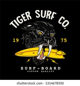 surfer cat illustration for t-shirt print