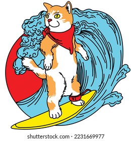 SURFER CAT ON A WAVE