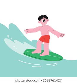 Surfer catching a wave in the ocean. Fun summer Water Chef