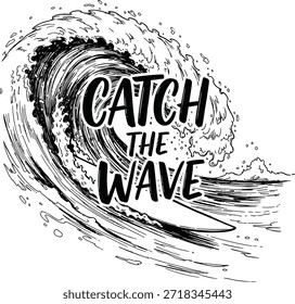 Surfer catching the wave vector illustration for summer beach holiday and water sports adventure