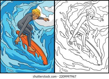 Surfer Coloring Page Colored Illustration