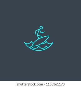 surfer concept blue line icon. Simple thin element on dark background. surfer concept outline symbol design from Beach set. Can be used for web and mobile UI/UX