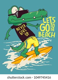 surfer crocodile vector design