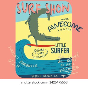 surfer crocodile vector design and old school posters