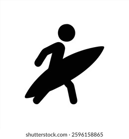 A surfer is depicted running with a surfboard, preparing for an exciting day on the waves. This vector illustration captures the energy and passion of surfing.