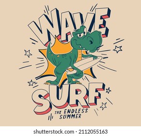 surfer dino vector illustration for t shirts print